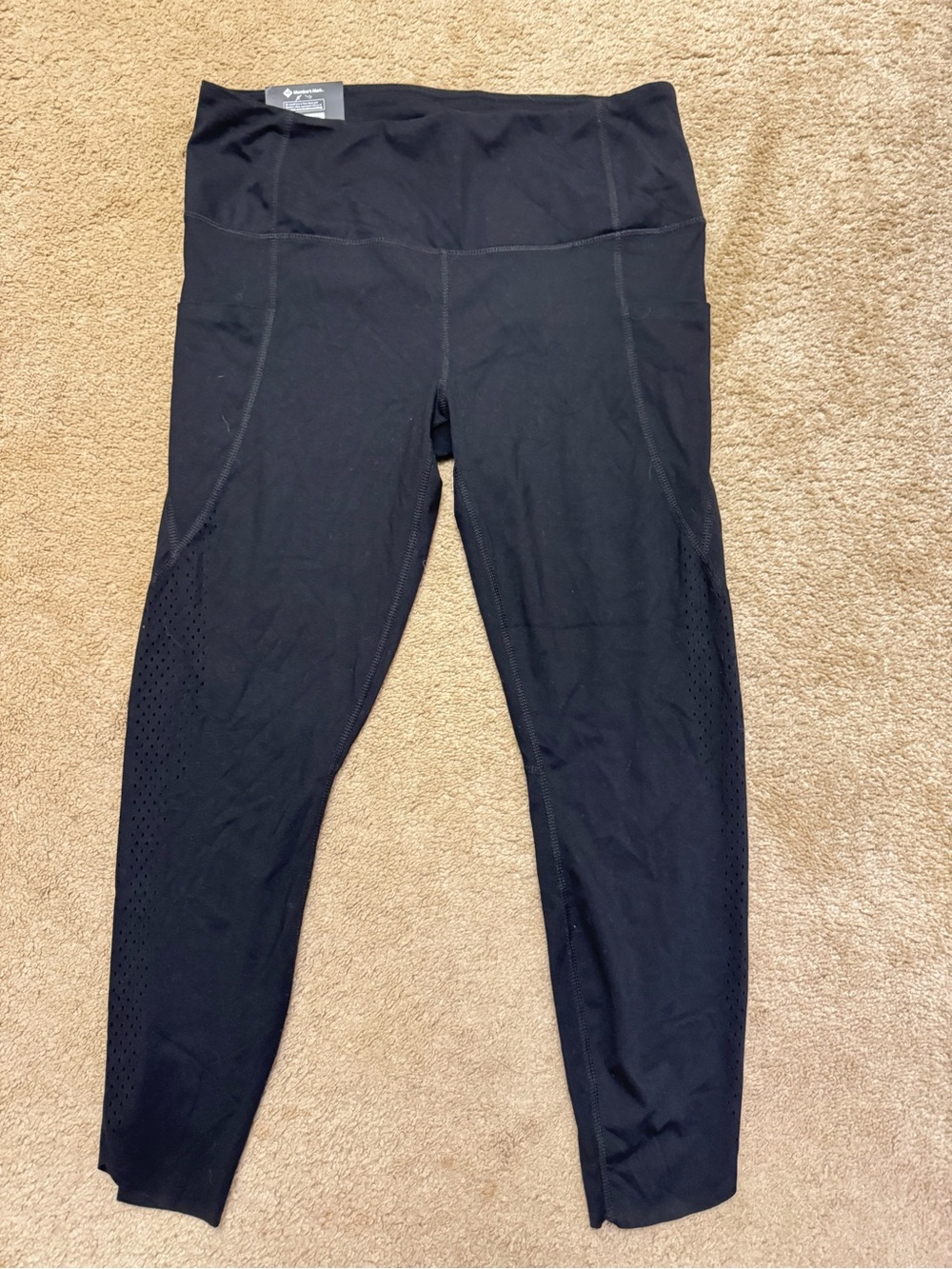 High-Rise Black Performance Leggings with Perforated Side Panels
